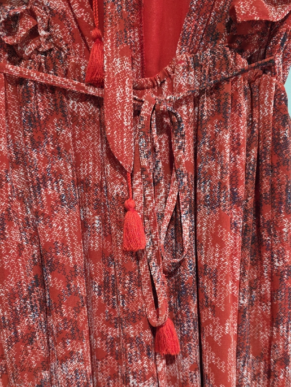 Fab RIK Red Floral Wide Leg Jumpsuit Flutter Sleeve Boho Romantic Small - Picture 9 of 9
